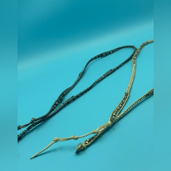 Boho Beaded Necklace, Designer Leather Jewelry, Modern Bohemian Choker - Picture 3 of 15